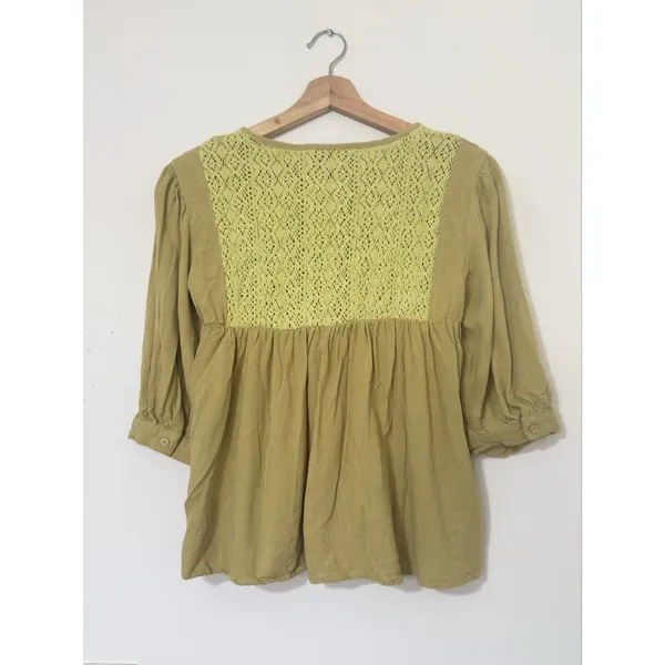 Cider Crochet Peasant Blouse Women’s Size XS Green/Yellow Boho Cottagecore NWOT - Image 5