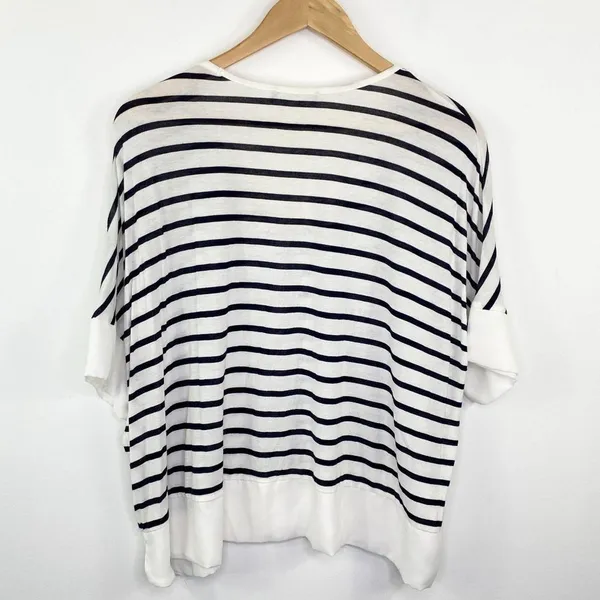 Zara Black White Striped Half Sleeve Scoop Top L - Image 6