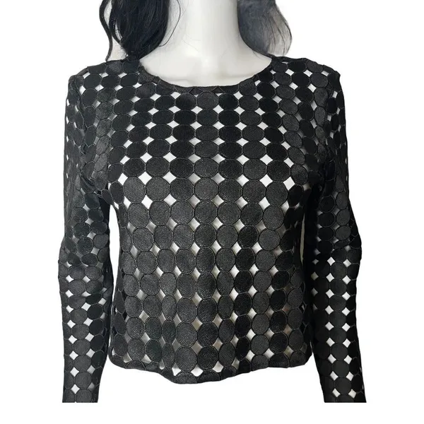 ALEXIS Black Geometric Circle Cut Out Crop Top Size L Avant Garde See Through - Image 8