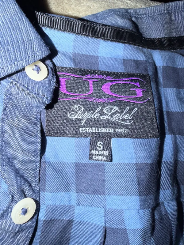 Purple Label Blue plaid men’s long sleeve button down shirt - Image 3
