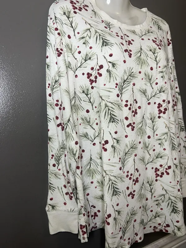 Stars Above Pajama Set Womens XXL White Berry Christmas Thermal Top Pants Lounge - Image 3