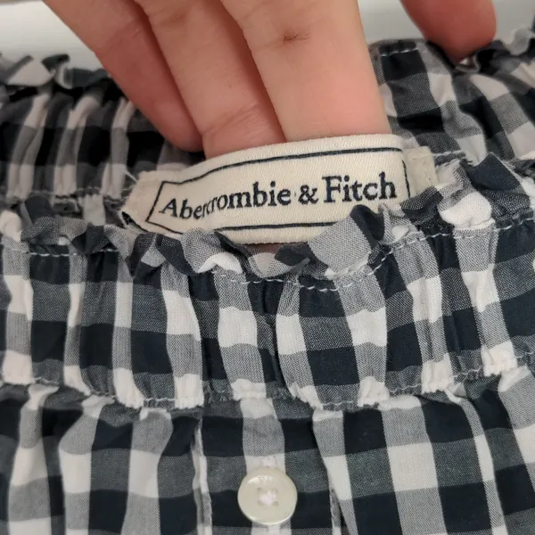 Abercrombie & Fitch Top Women’s S Black White Gingham Off Shoulder Bell Sleeve - Image 8