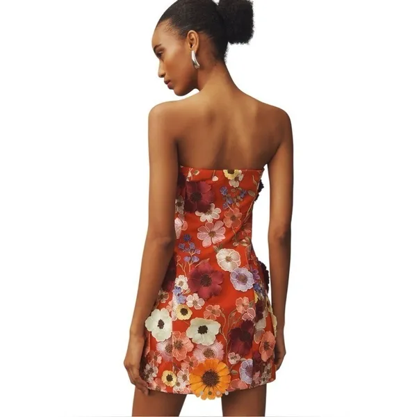 Anthropologie Endless Rose 3D Flowers Floral Embroidered‎ Red Mini Dress S - Image 3