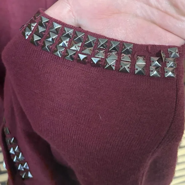 BKE Burgundy Studded Caridgan Size Small‎ - Image 6