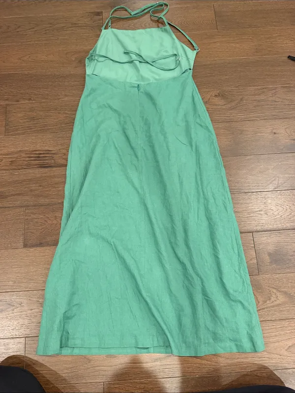 Zara Women's Green Linen Halter Dress NWT Large - C11-736 - Image 9
