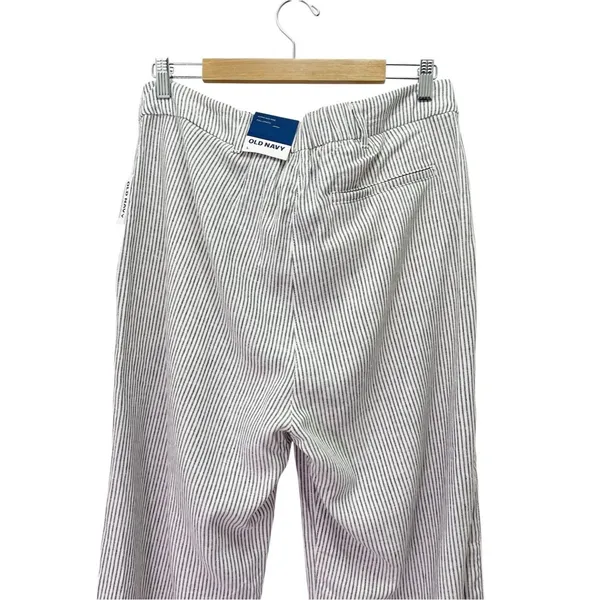 NWT Old Navy Linen Wide Leg Trouser Pants Gray Ivory Stripe High Rise Size Large - Image 7