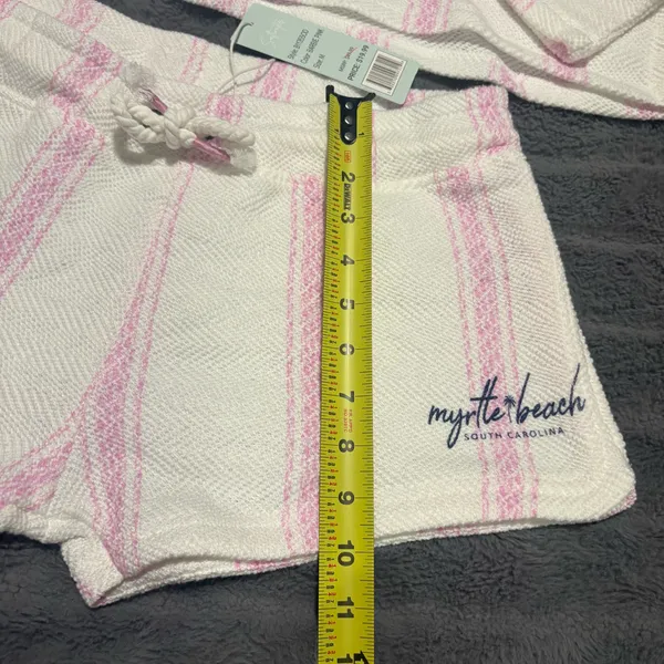 Saltwater Myrtle Beach Pink Stripe Hoodie Shorts Set Medium - Image 11