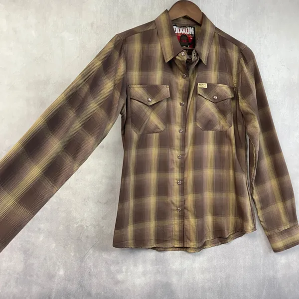 Dixxon Women The Wyatt‎ Shirt Size M Brown Plaid Bamboo Western Rockabilly Ranch - Image 4