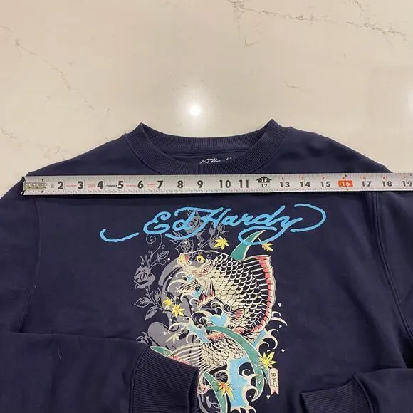 NWT Y2K Ed Hardy Cropped Crewneck Sweatshirt Navy‎ Women's Small - Image 8