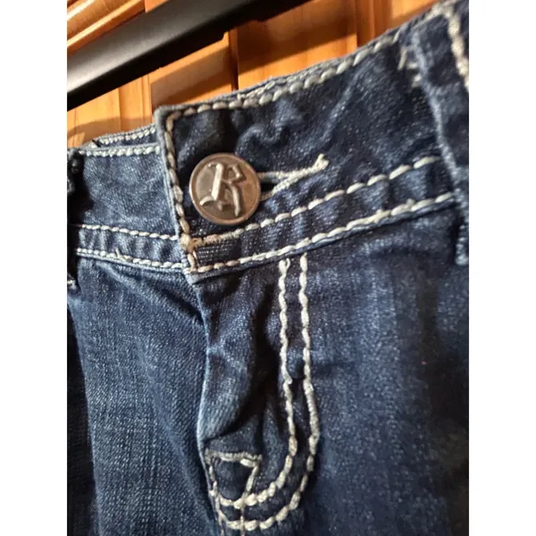 Rock & Roll‎ Cowgirl Riding Jeans Mid Rise Bootcut Dark Wash Thick Stitch 28/32 - Image 6
