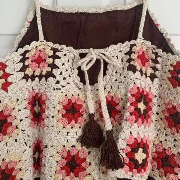 Lucky Brand Crochet Romper Pink Granny Square Boho Coachella Festival Size M NWT - Image 6