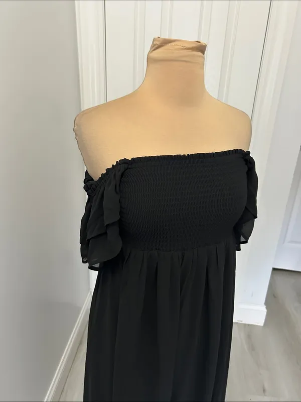 Quince Black Chiffon Smocked Flutter Sleeve Dress - Image 4