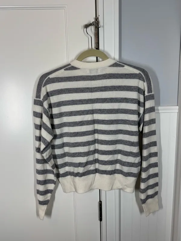 NWT Madewell Cashmere Crewneck Sweater in Ivory & Heather Grey Stripe size xxs - Image 7