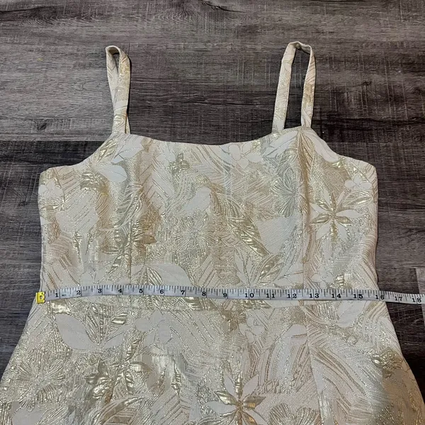 LULUS Shine for Us Cream Metallic Tropical Jacquard Mini Dress - Image 7