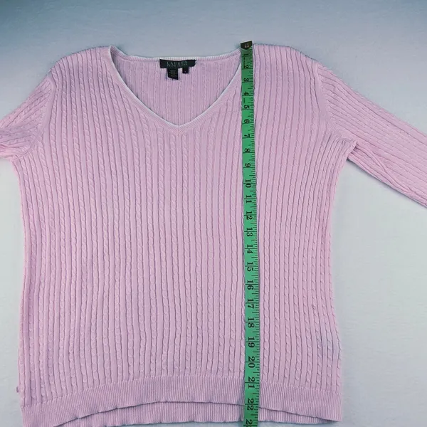 Lauren Ralph Lauren Women's Pink Cable Knit V Neck Sweater‎ 3/4 Sleeve Size S - Image 7