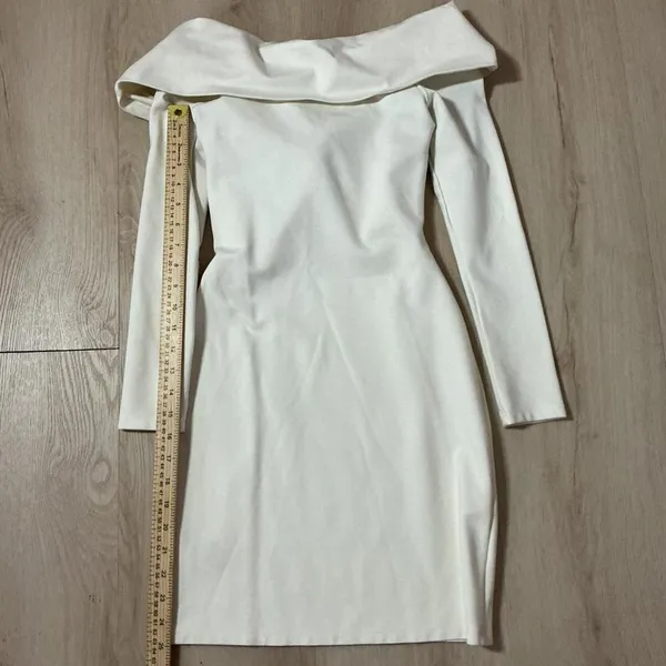 Abercrombie Fitch Off Shoulder Twist‎ Front Long Sleeve Cream Dress Women's - Image 6