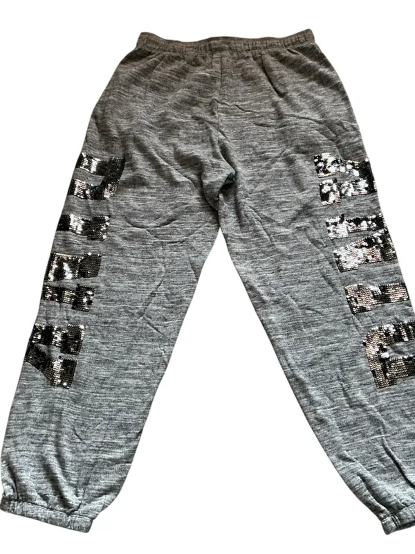 Victoria’s Secret PINK flip sequins bling marked gray campus joggers pants Sz M - Image 2