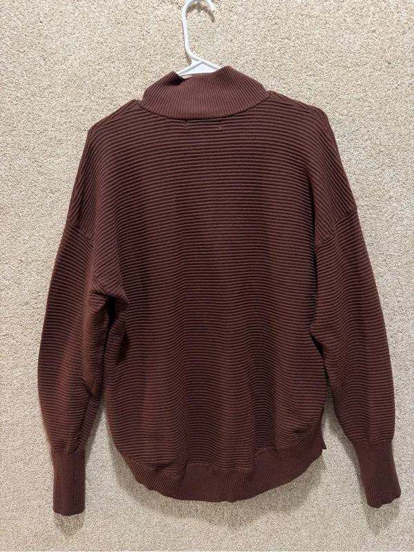 Brown ribbed sweater half zip cozy comfy fall travel elevated basic lounge relax Size XL - Image 2