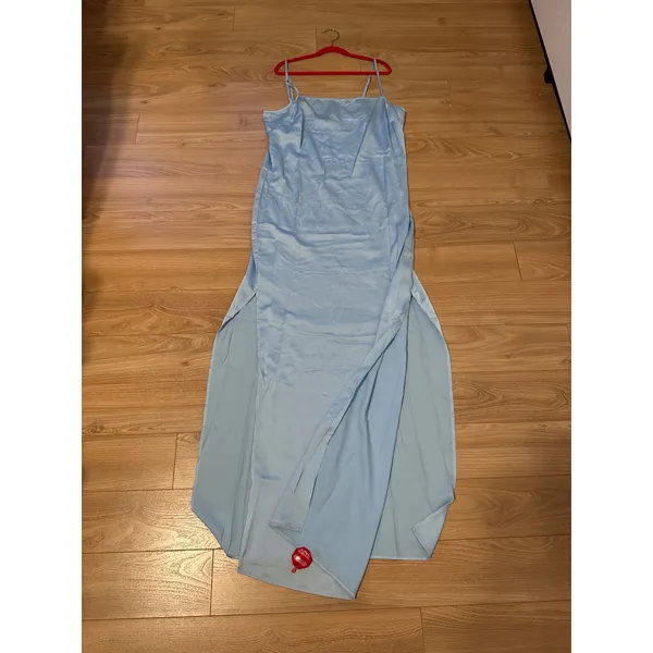 STAUD Light‎ Blue Satin Maxi Slip Dress Square Neck Side Slit Size M NWT - Image 4