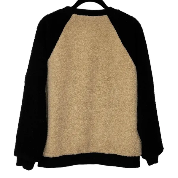 Movint Colorblock Raglan Sleeve Fleece Bomber Jacket L Black Tan Teddy - Image 8