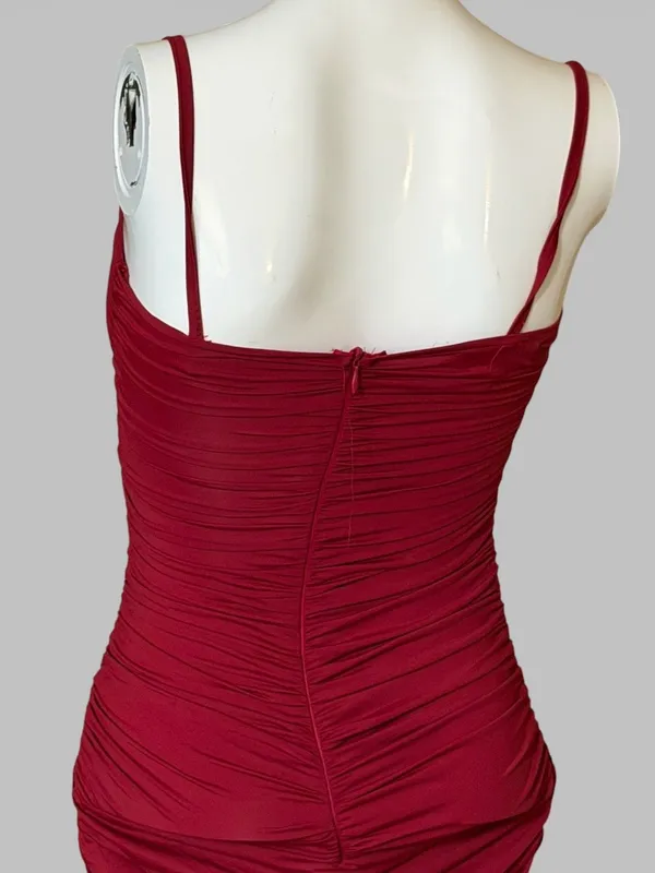 Sleeveless Ruched Midi Dress in Burgundy - Women Dresses Midi - Image 5