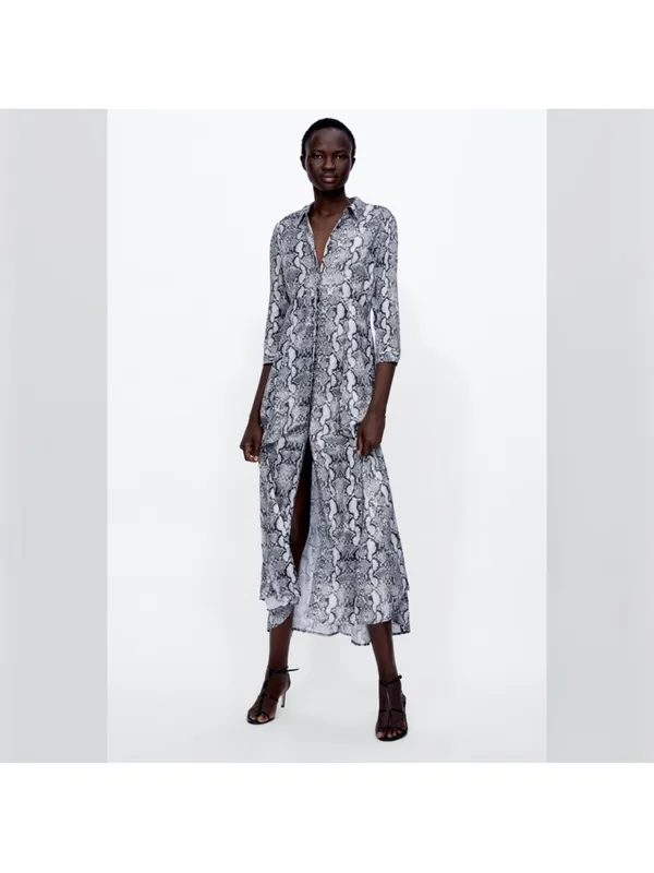 Zara Gray Snake-Print Maxi Dress - Image 8