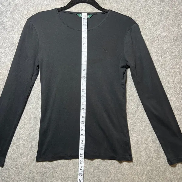 Lauren Ralph Lauren Womens Black Ribbed Cotton Long Sleeve Crew Neck Top Size M - Image 5