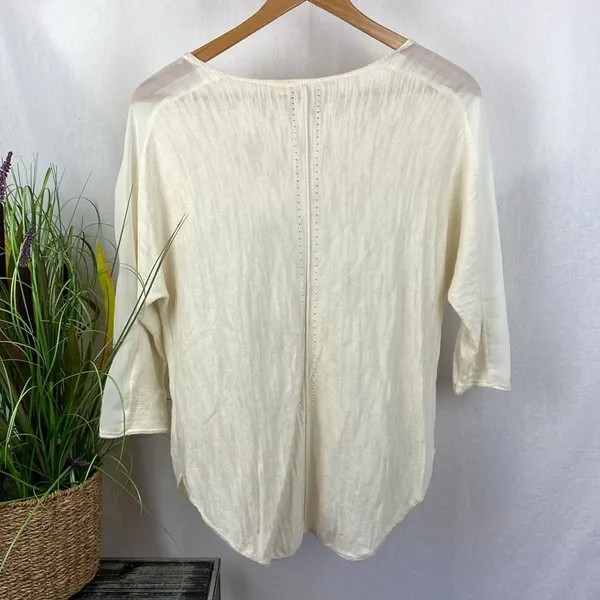 Anthropologie Moth Ivory Knit Sheer Panel Long Sleeve Top S - Image 4
