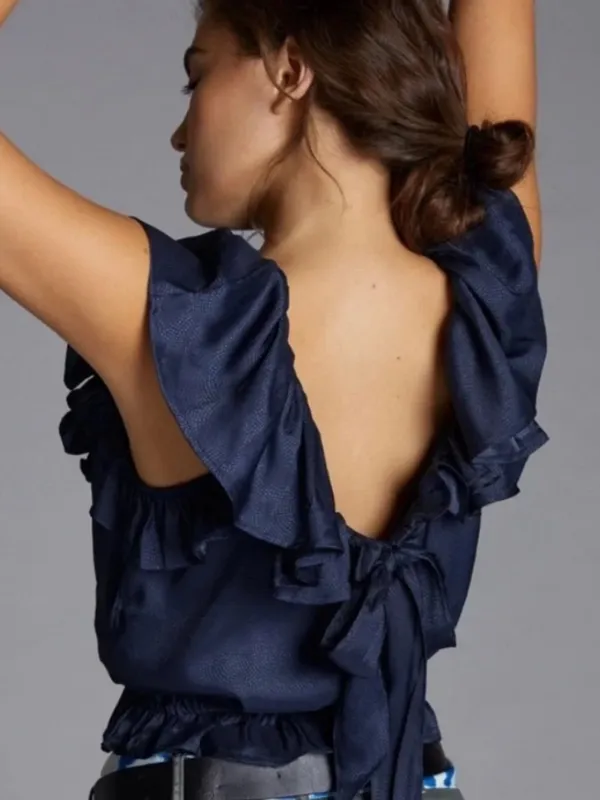 Anthropologie Satin Effect Micro Dot Print Ruffled Blouse - Image 2