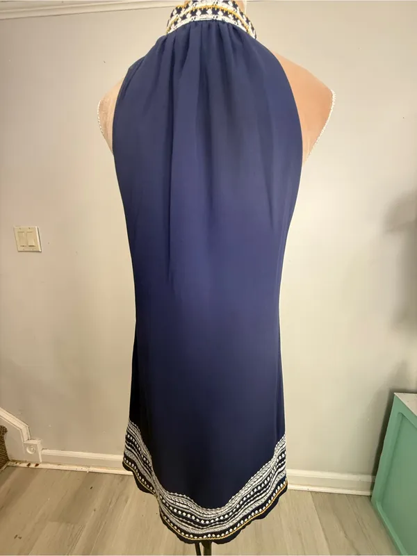 THML Navy Dress with White Embroidered Trim - Image 5