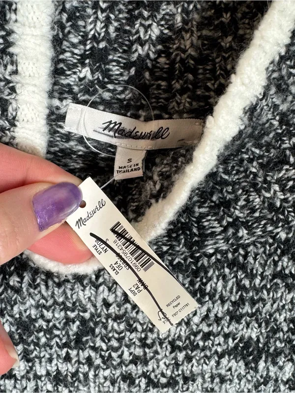 Madewell Marled‎ Mockneck Sweater Black And White Marl 2025 size small wool - Image 3