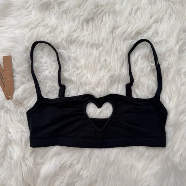 Skims Cotton Jersey Heart Scoop Bralette Soot Size XS - Image 3