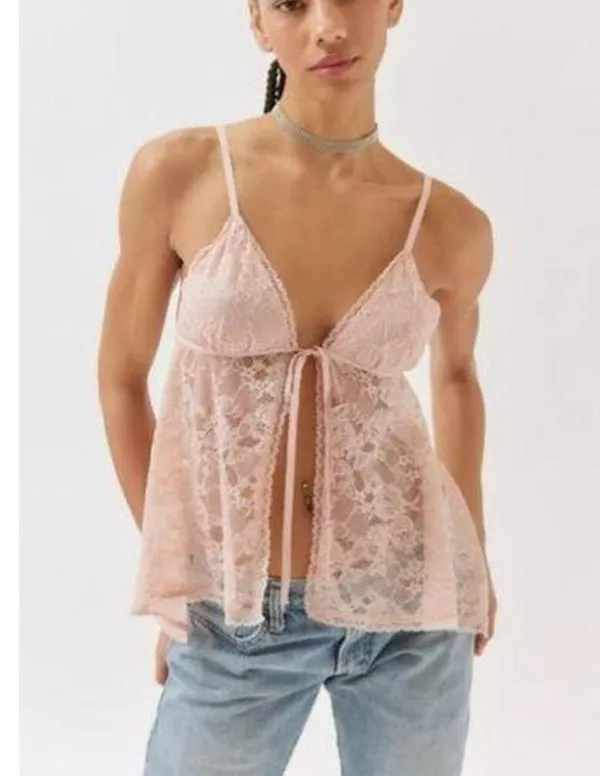 Urban Outfitters - Roxie Sheer Lace Flyaway Cami Top in Pink - Image 4
