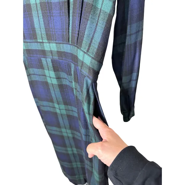 Vintage JG Hook‎ Plaid Rayon Maxi Dress Green Navy Blue Size 16 - Image 7