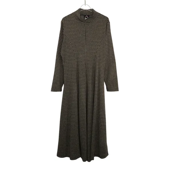 Alias 90s Vintage Tan and Black Houndstooth Long Sleeve Turtleneck Dress Medium - Image 2