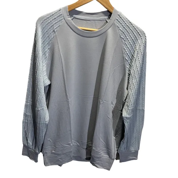 Light Blue Long-Sleeve Crewneck Knit Pullover For‎ Women Size L - Image 3