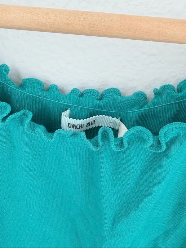 Kimchi Blue Turquoise Ruffle Trim Baby Tee Cottagecore Top - Image 5