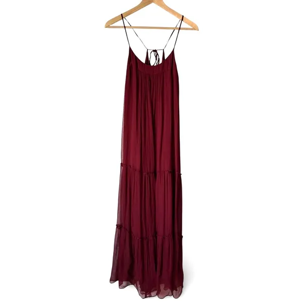 Anthropologie Floreat Saffa Chiffon Tiered Maxi Peasant Dress Women Size S Wine - Image 2
