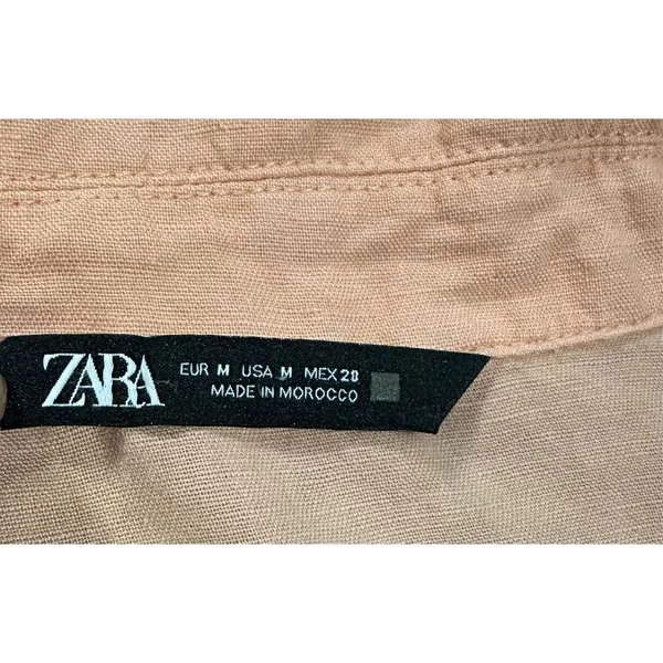 Zara Cropped Linen‎ Blend Jacket Peach Pink Frayed Raw Hem Utility sz M - Image 3