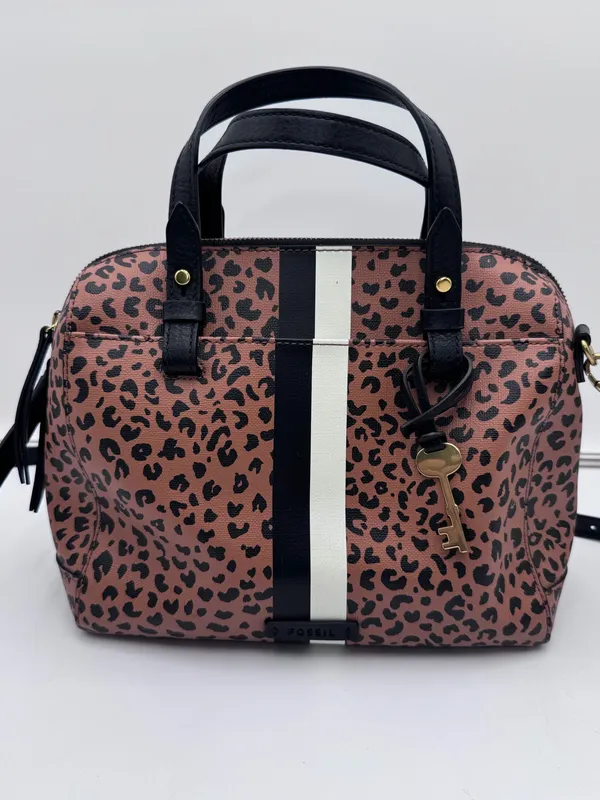 Fossil Leopard Print Satchel Crossbody Bag Wallet Card Holder Matching Set - Image 4