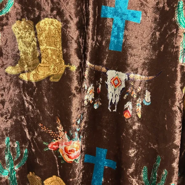 NWT Fashion U Brown Crushed Velvet Western Poncho With Tassels - Image 6