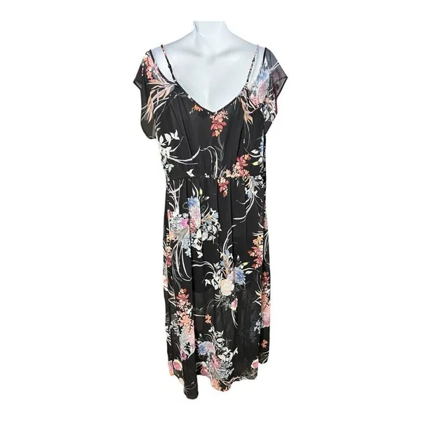 City Chic Black Floral Maxi Dress Size XL/22 Cold Shoulder Summer - Image 7