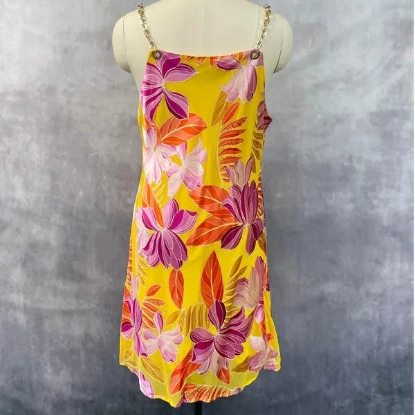 Boston Proper Women La Sirena Floral Dress Size XL Gold Chain‎ Straps Tropical - Image 2