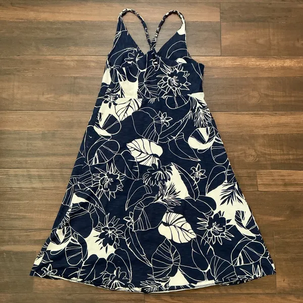Patagonia Floral Racerback Sundress Navy Blue White Cotton Blend Small Summer - Image 2