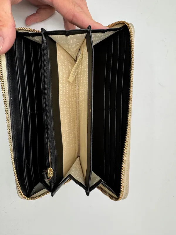 Kate Spade New York Cedar Street Stripe Lacey Zip Around Wallet Black Cream - Image 5