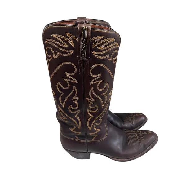 Vintage Lucchese Men’s 12 Espresso Smooth Leather Western Boots Round Toe USA - Image 2