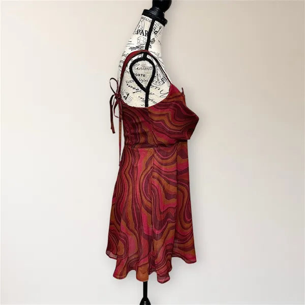 For Love & Lemons Eleanor Red Swirl Print Cowl Chiffon Mini Dress Homecoming NWT - Image 7
