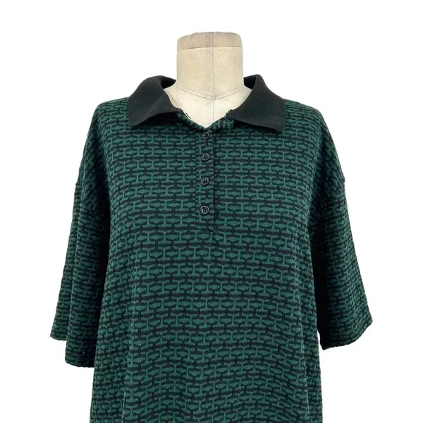 Zara Jacquard Polo Short Sleeve Tee Shirt‎ Dress Green Black Size Medium - Image 4