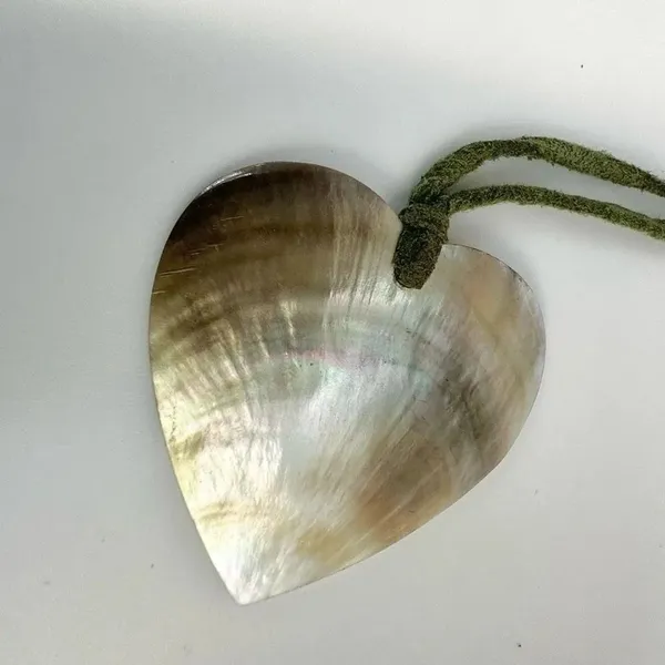 abalone heart pendant necklace on green cord - Image 4