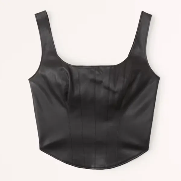 Abercrombie and Fitch Vegan Leather Corset Scoopneck Top in Black Size XS - Image 3